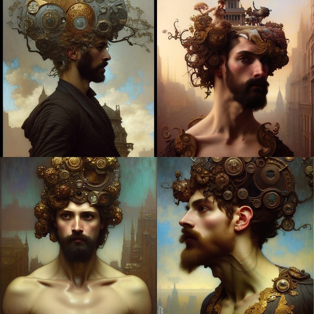 Man with Cityscape Head in Rococo Fantasy Style