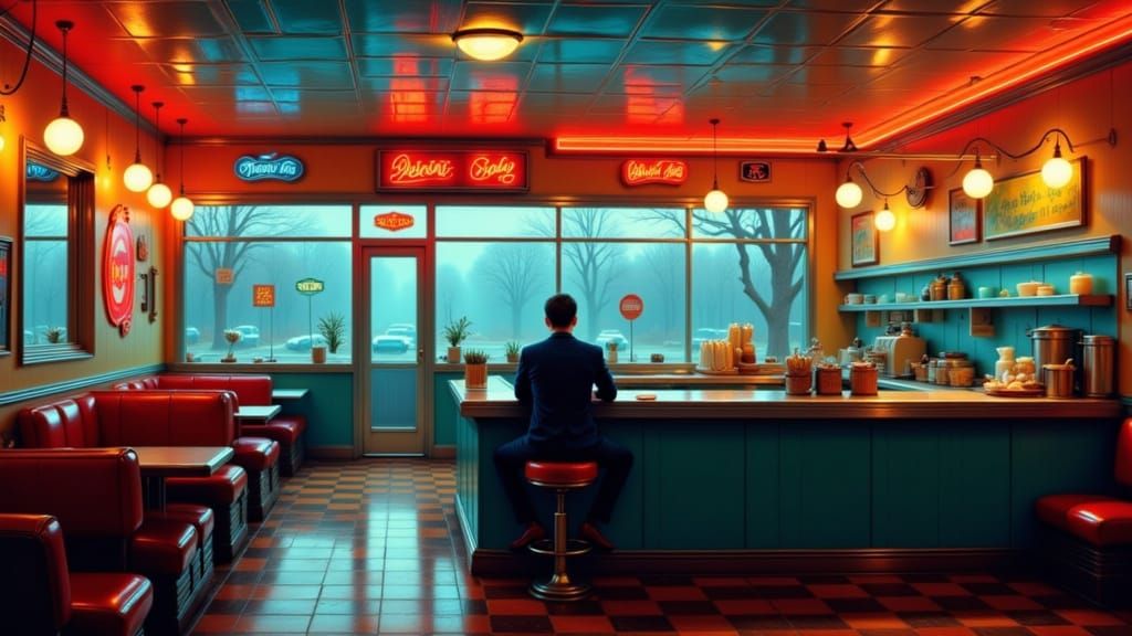 1950s Diner Scene in Airbrush Style