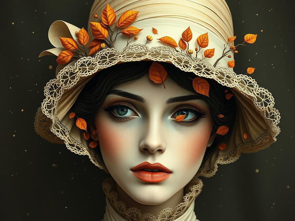 Autumn Landscape Hat: Gouache Steampunk Illustration