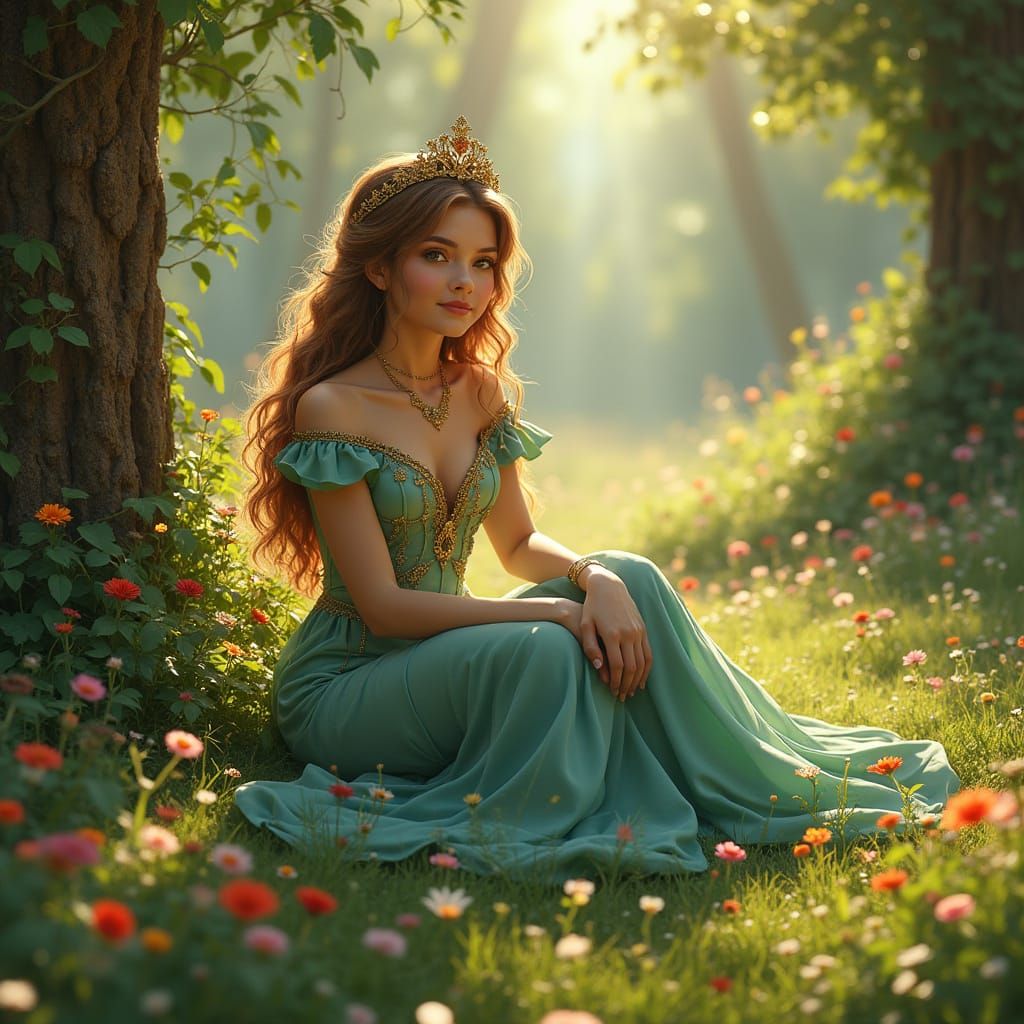 Elegant Princess in Whimsical Landscape