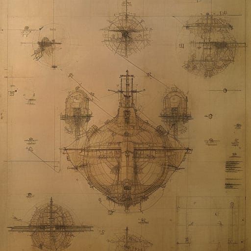Submarine Blueprint in Leonardo DaVinci Style