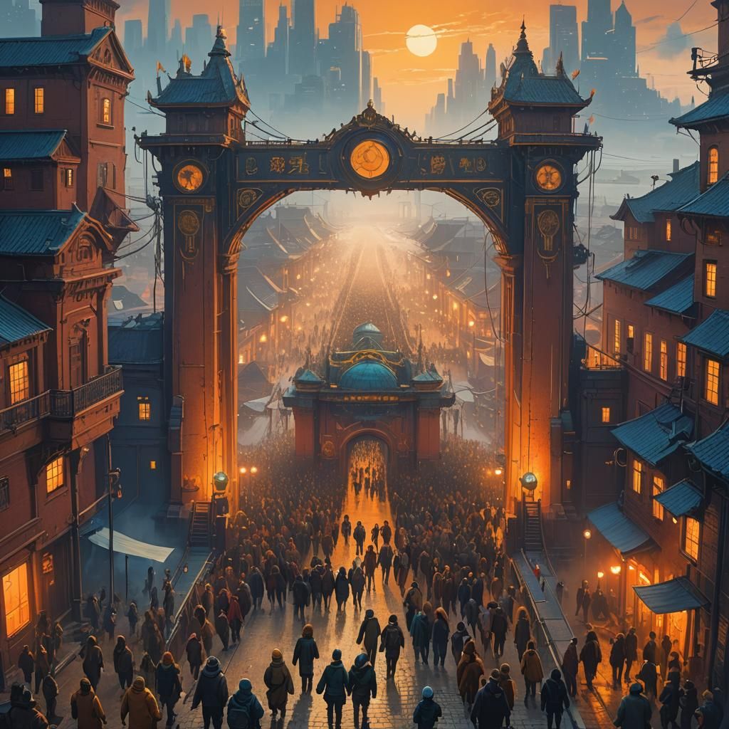 Mystical Gate to Vibrant City: Fantasy Concept Art