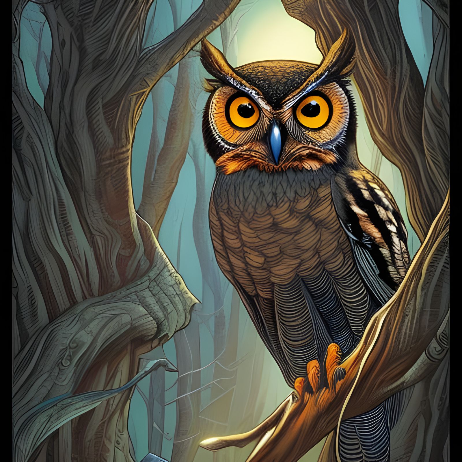 Majestic Owl in Comic Book Style Art