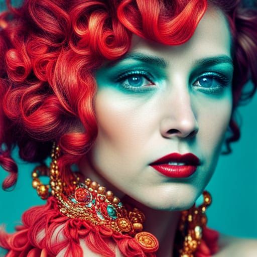 Dreamy Woman's Portrait in Red and Cyan