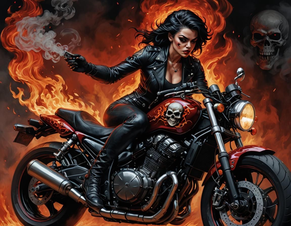 Suzuki Bandit with Skull and Flames Digital Painting
