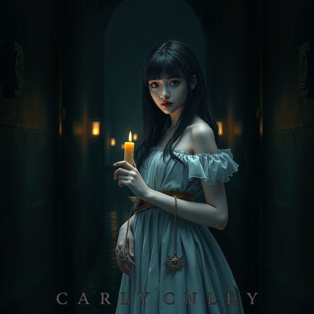Enigmatic Girl in Castle Hallway: Hyperrealistic AI Art