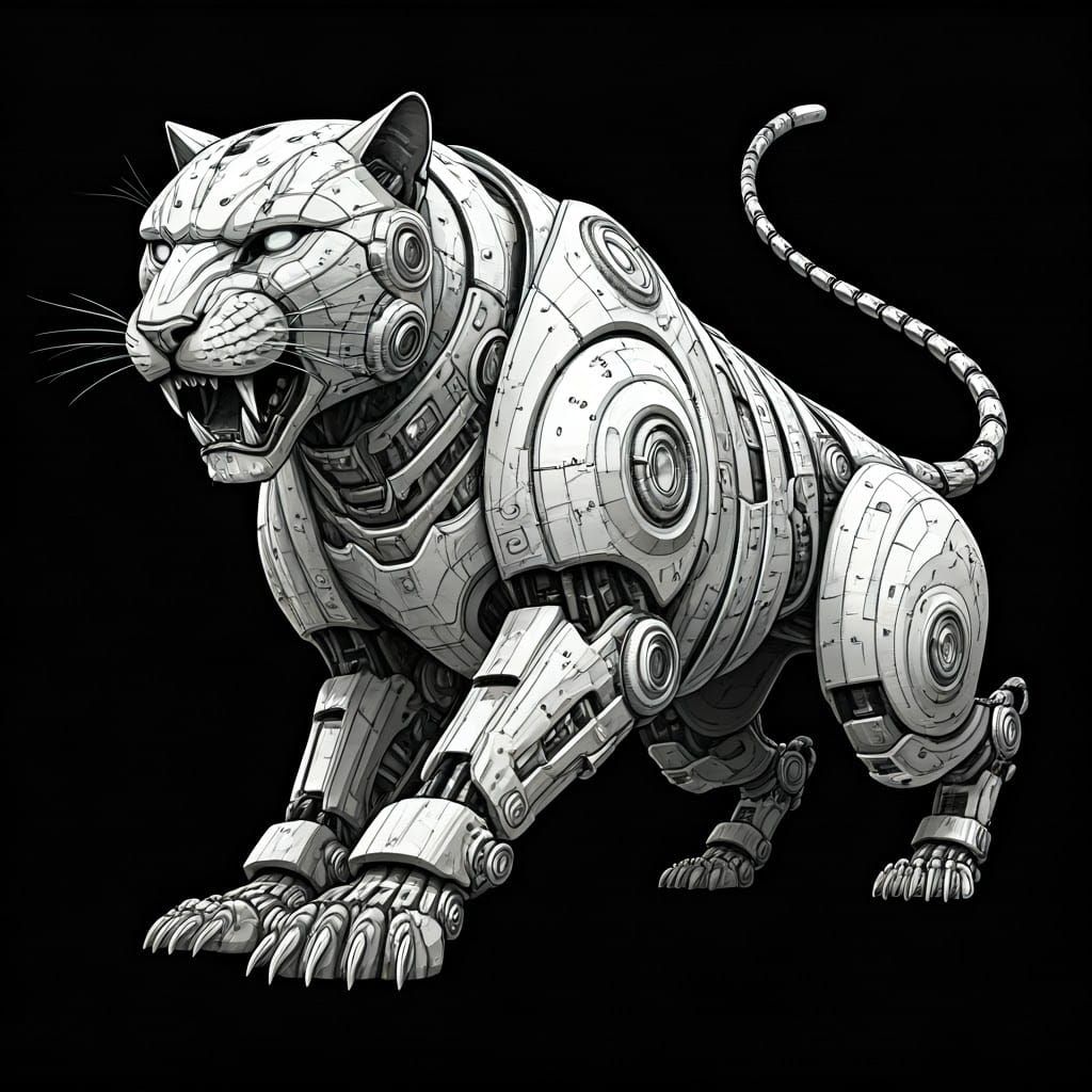 Detailed Line Drawing of a Mechanized Panther