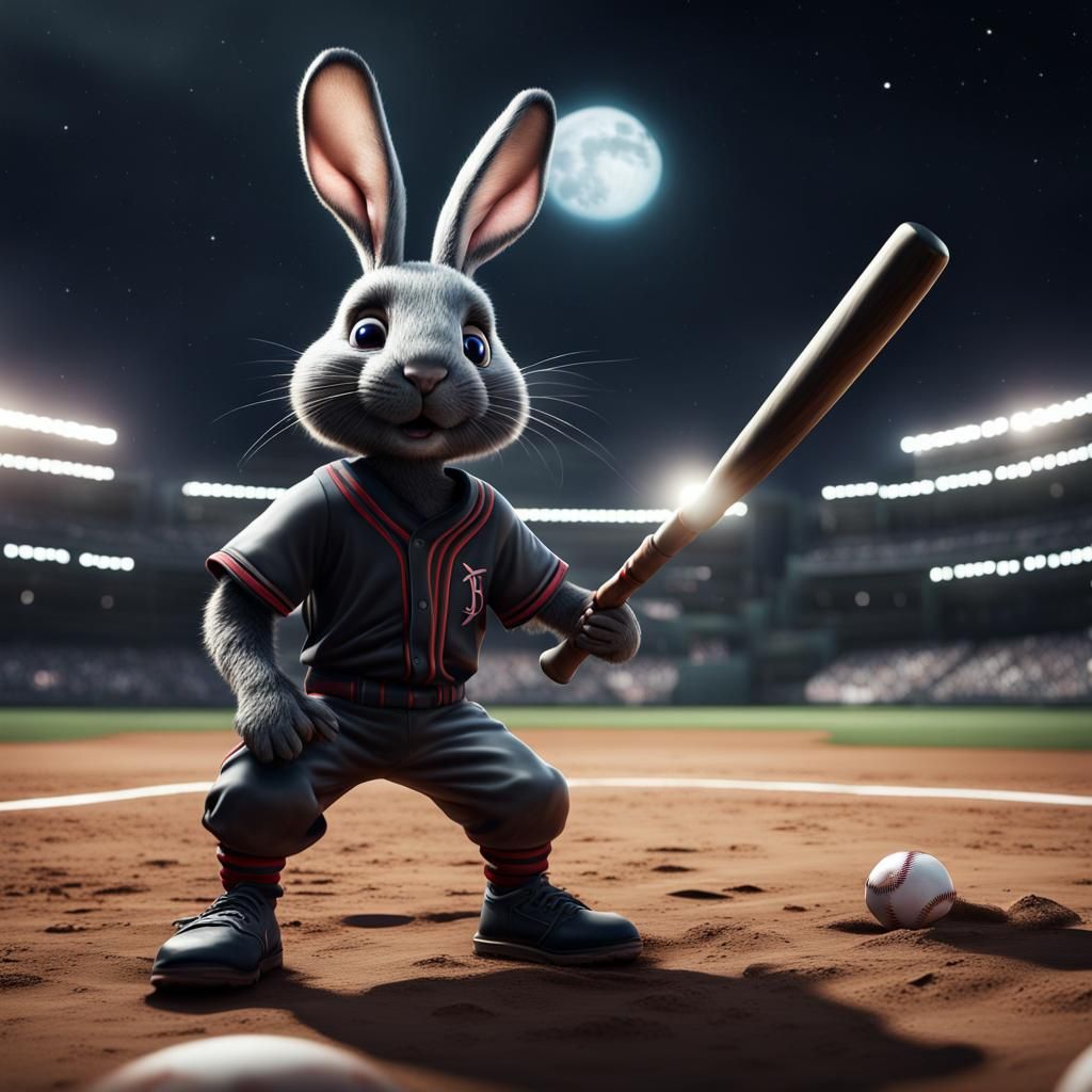 Black Rabbit Plays Baseball on the Moon