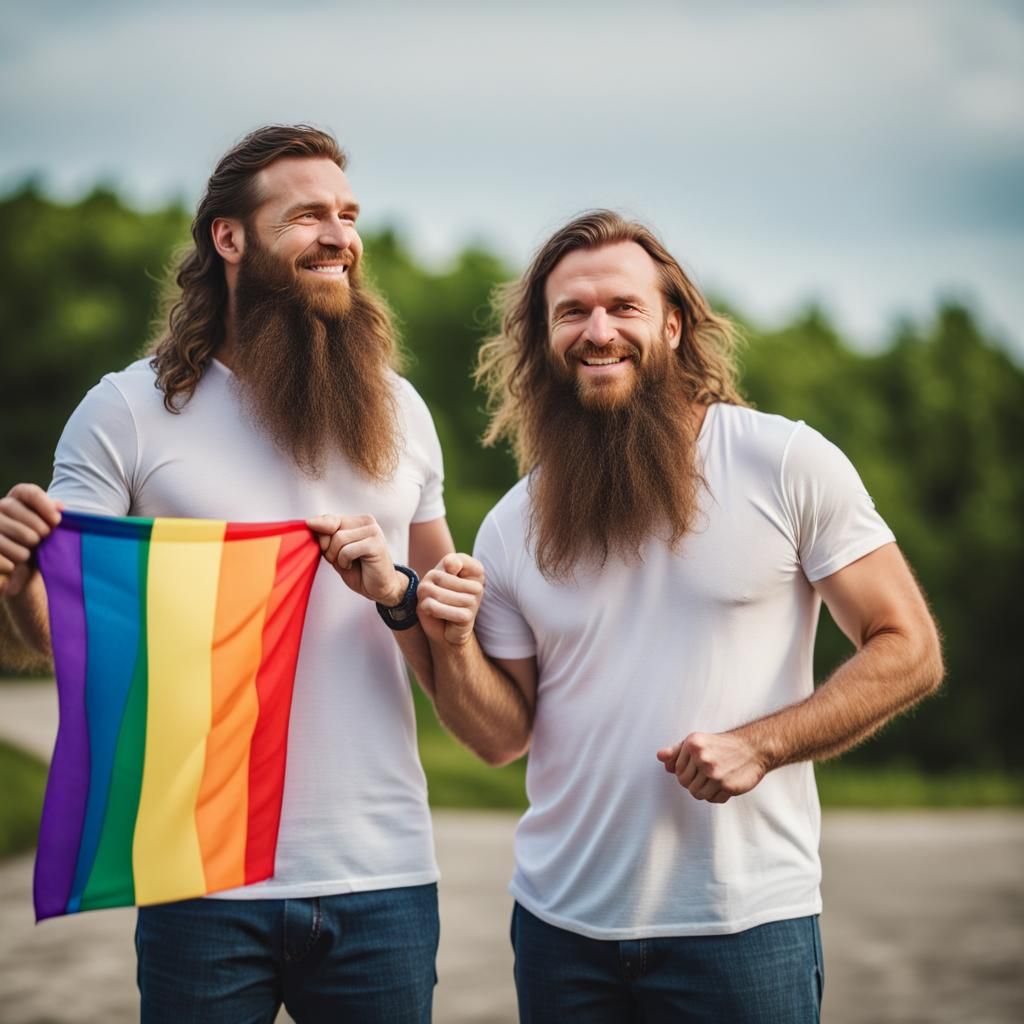 Happy Men Holding Rainbow Flag in Professional Photo