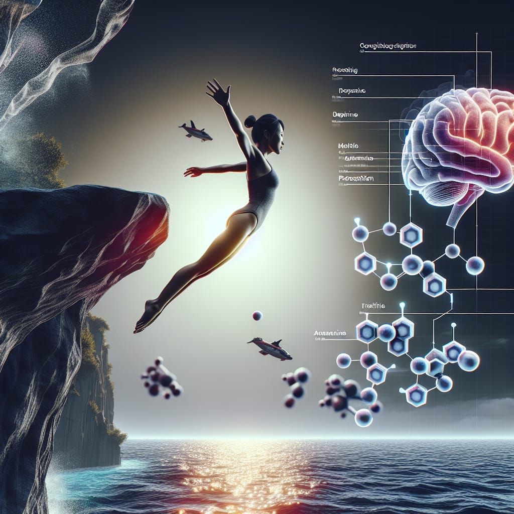 Cliff Diver Integrated With Brain Infographic in Matte Paint...