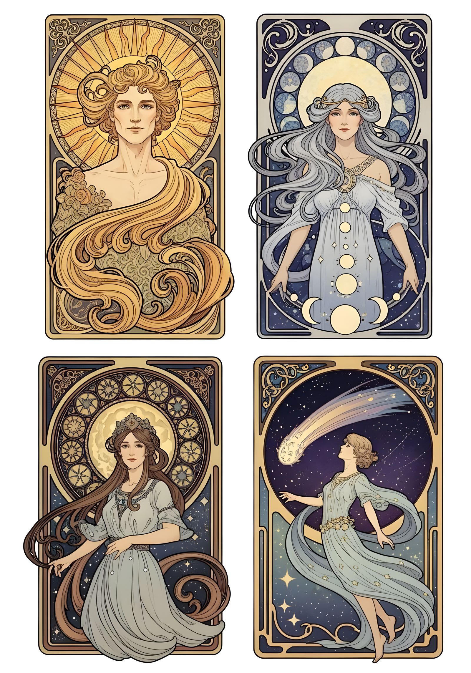Celestial Portraits in Art Nouveau Style