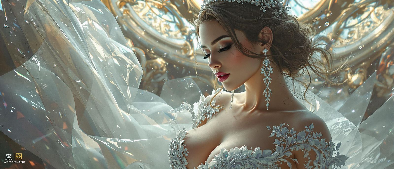 Bride in Intricate Dress: Hyperdetailed Digital Art