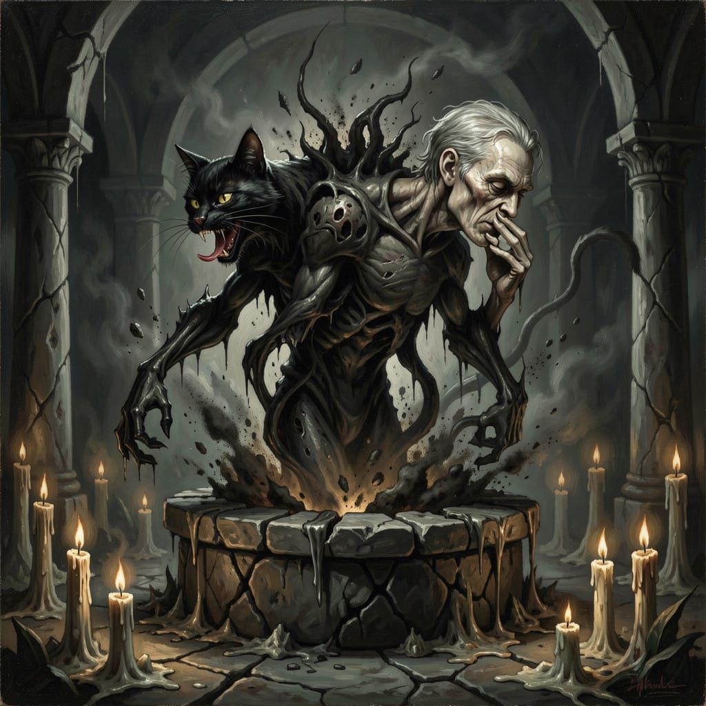 Eldritch Entity from Altar as Oil Painting