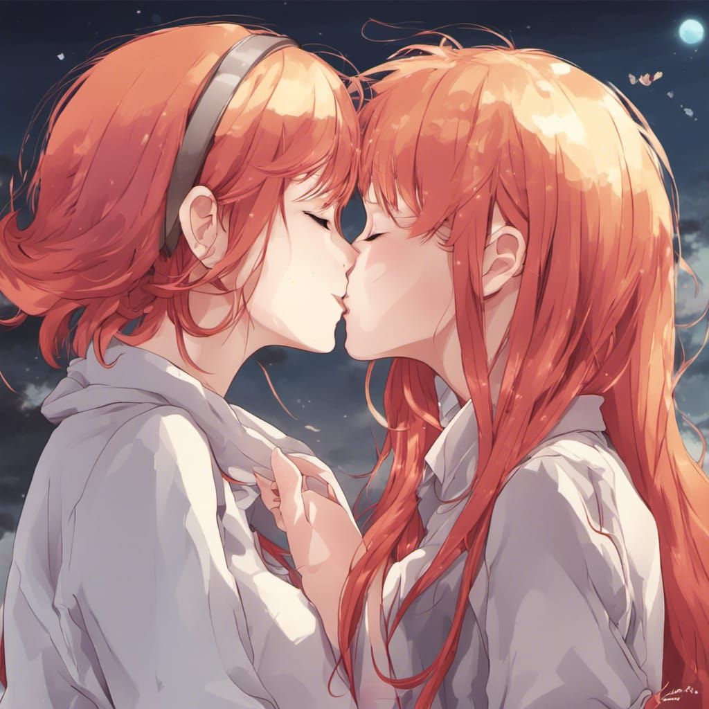 Two Girls Kissing in Anime Style