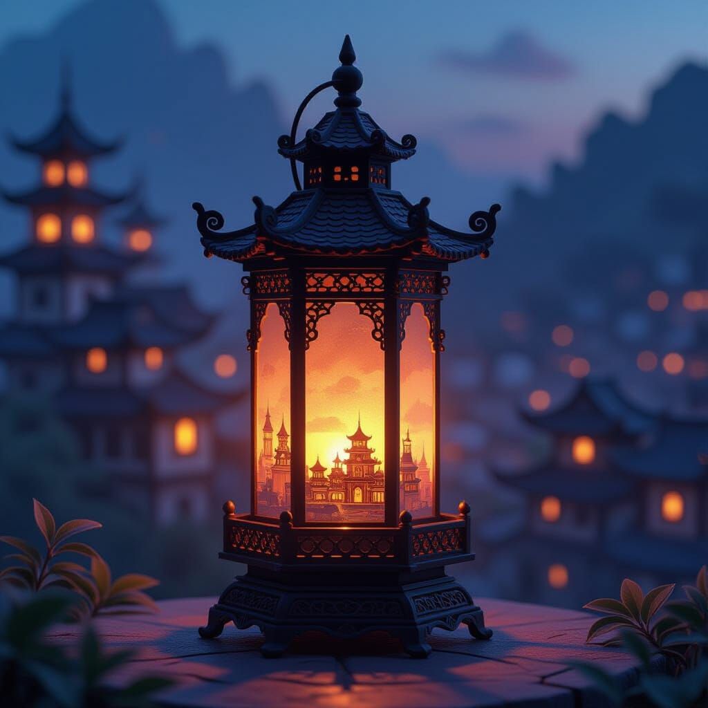 Golden Lantern Illuminates Miniature Fantasy City in Miyazak...