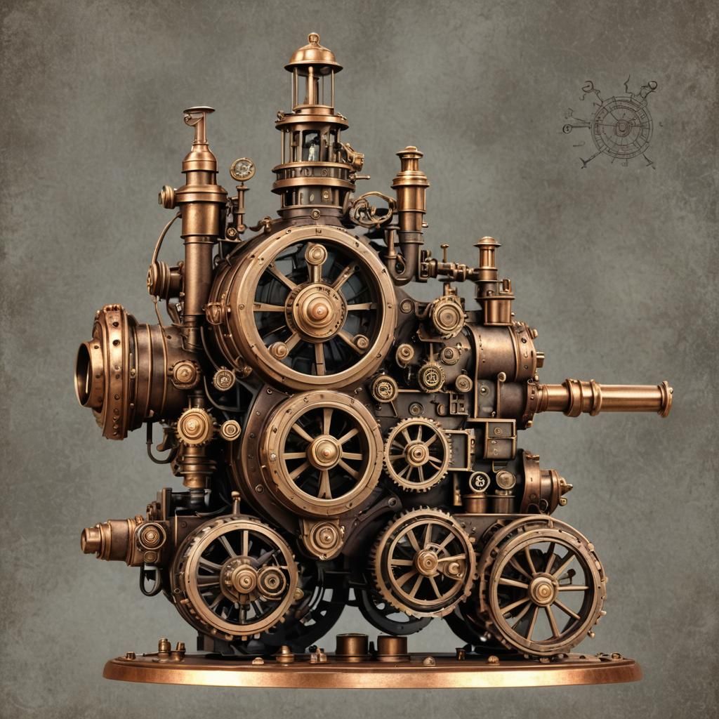 Detailed Steampunk Engine in a Steampunk Style