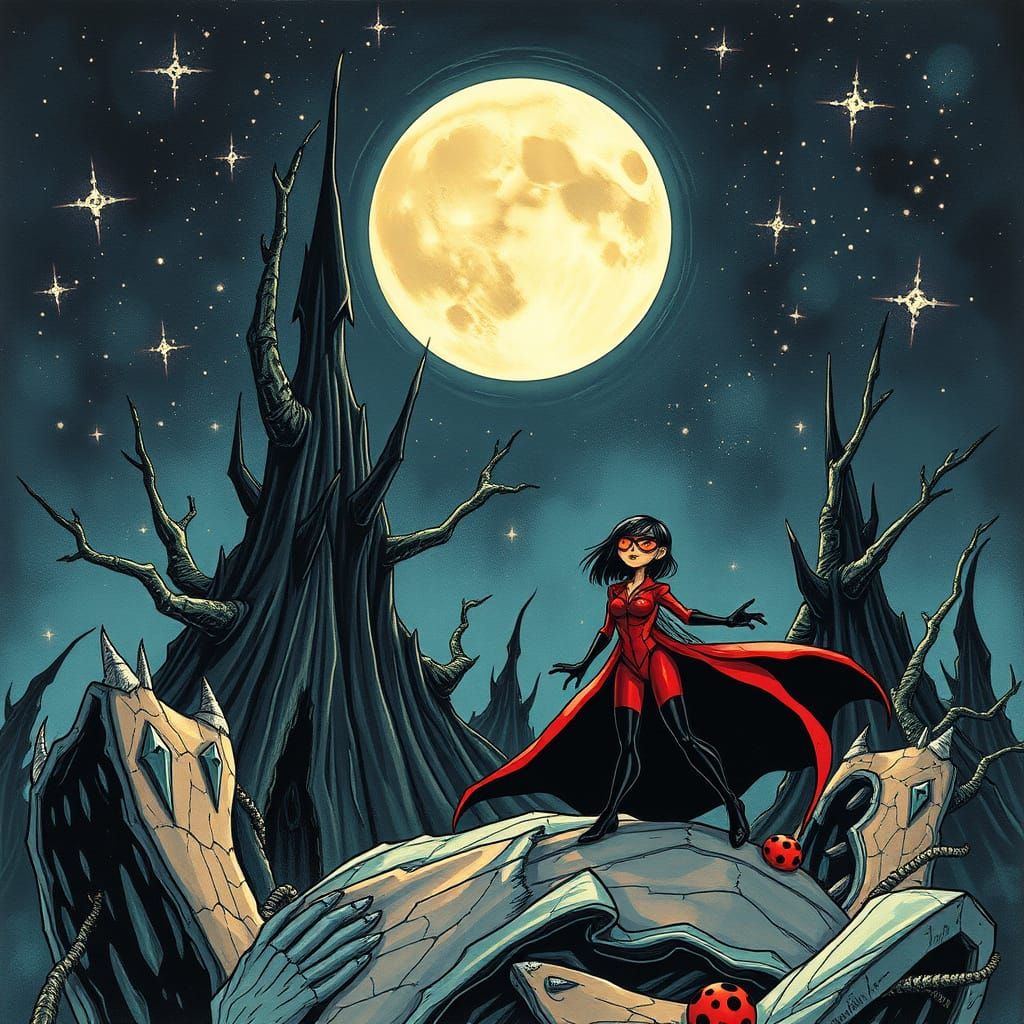 Sinister Futuristic Miraculous Ladybug in Gothic Sci-Fi Styl...