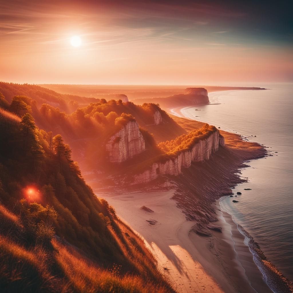 Baltic Sea Cliffs at Sunset: Cinematic Seaside View