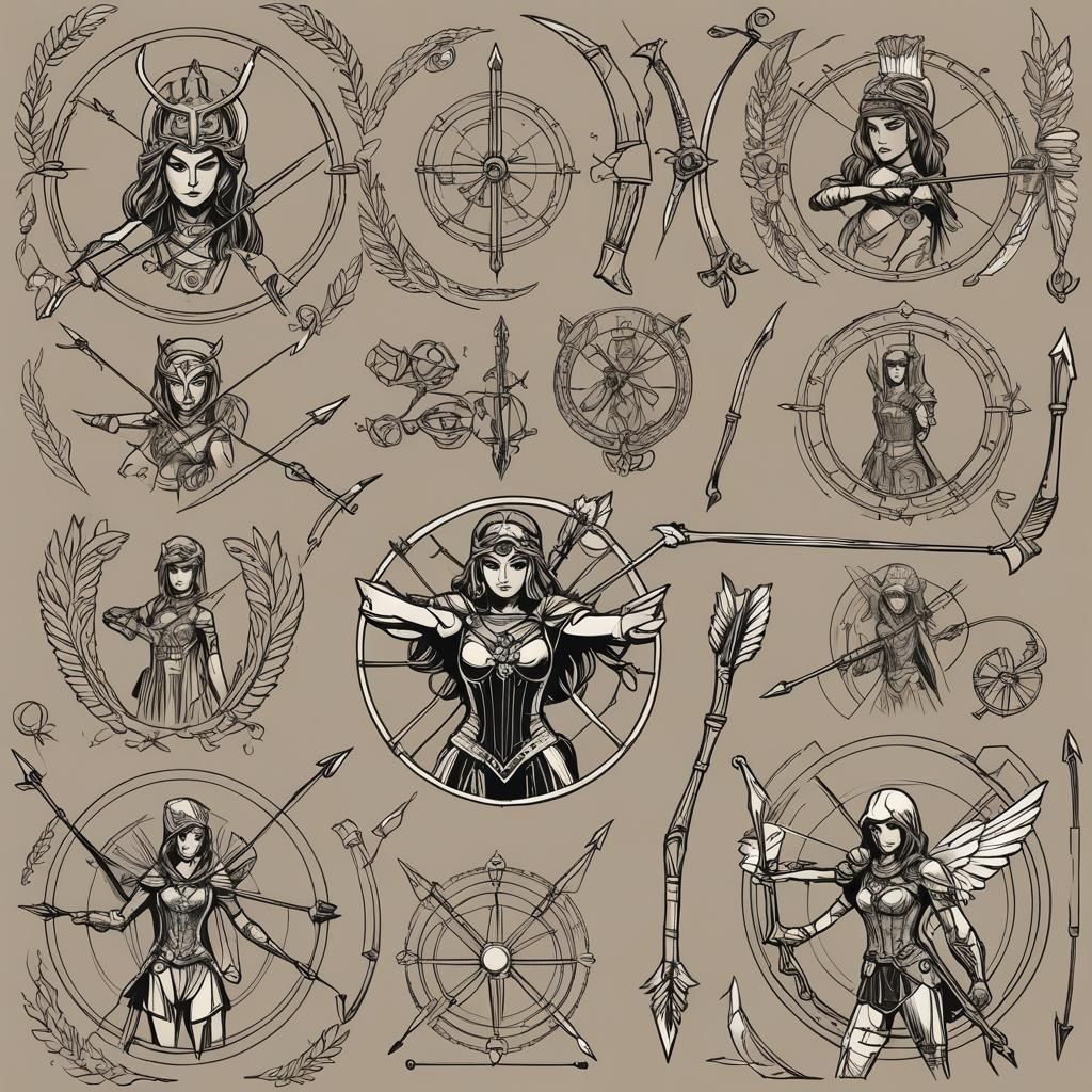 Female Archer Logo Designs with Athena Symbols