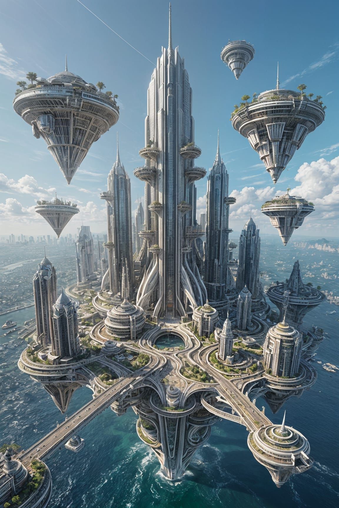Futuristic Floating Cityscape in Hyperrealistic Style