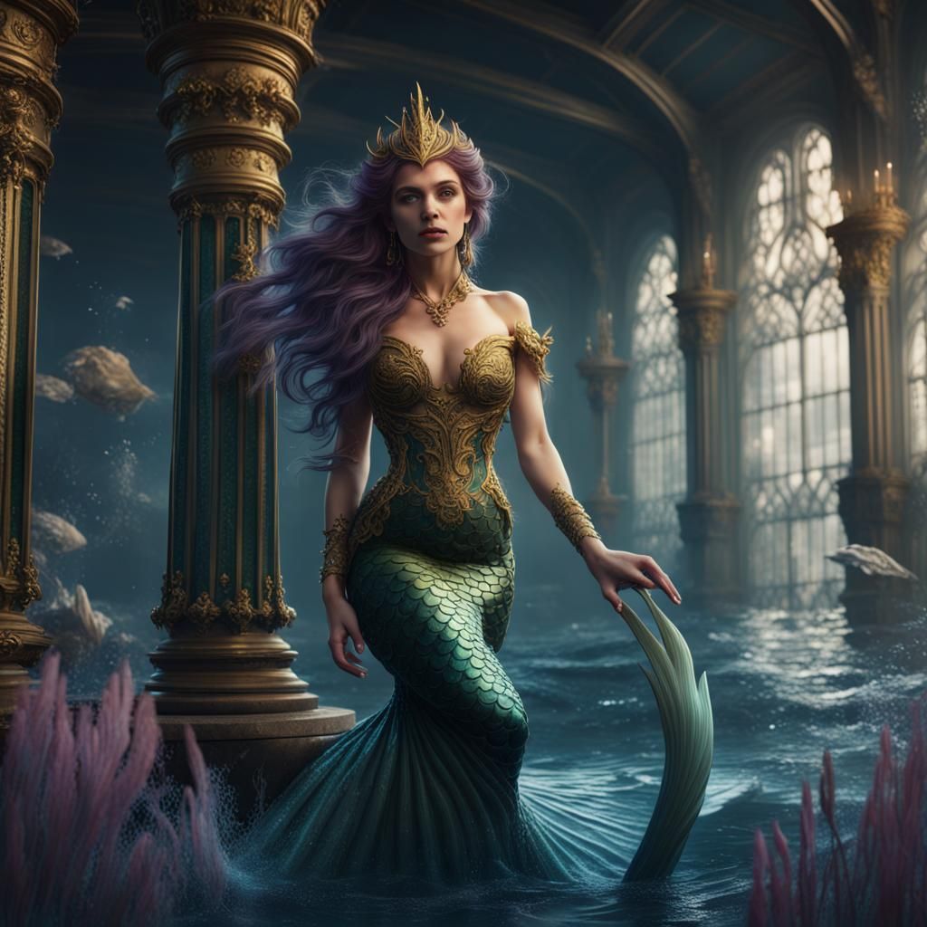 Elegant Mermaid Queen in Detailed Digital Painting
