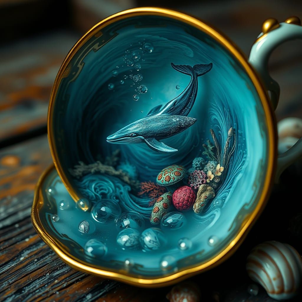 Miniature Underwater Kingdom in Antique Teacup