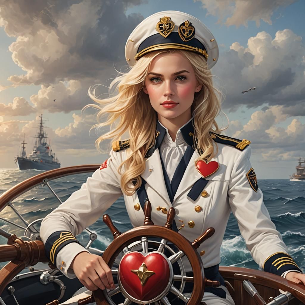 Blonde Captain Steers a Heart-Shaped Ship