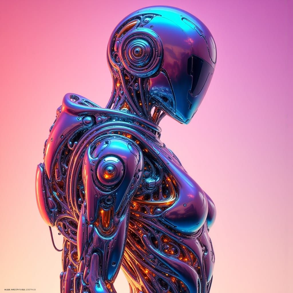 Rainbow Robot in Futuristic Illustration Style