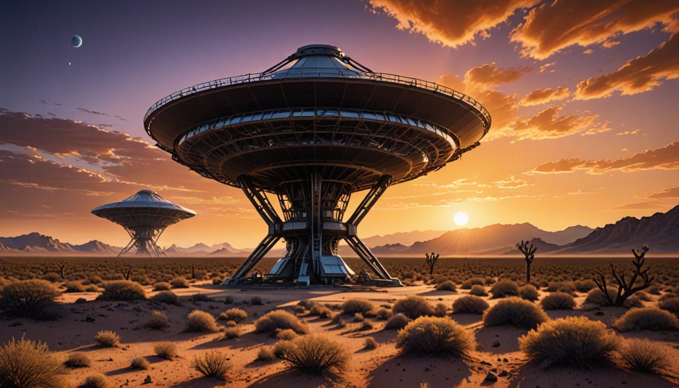 Alien Invasion on a Desert Landscape in Cyberpunk Style