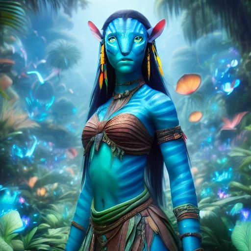 Detailed Portrait of a Na'vi Woman in Jungle