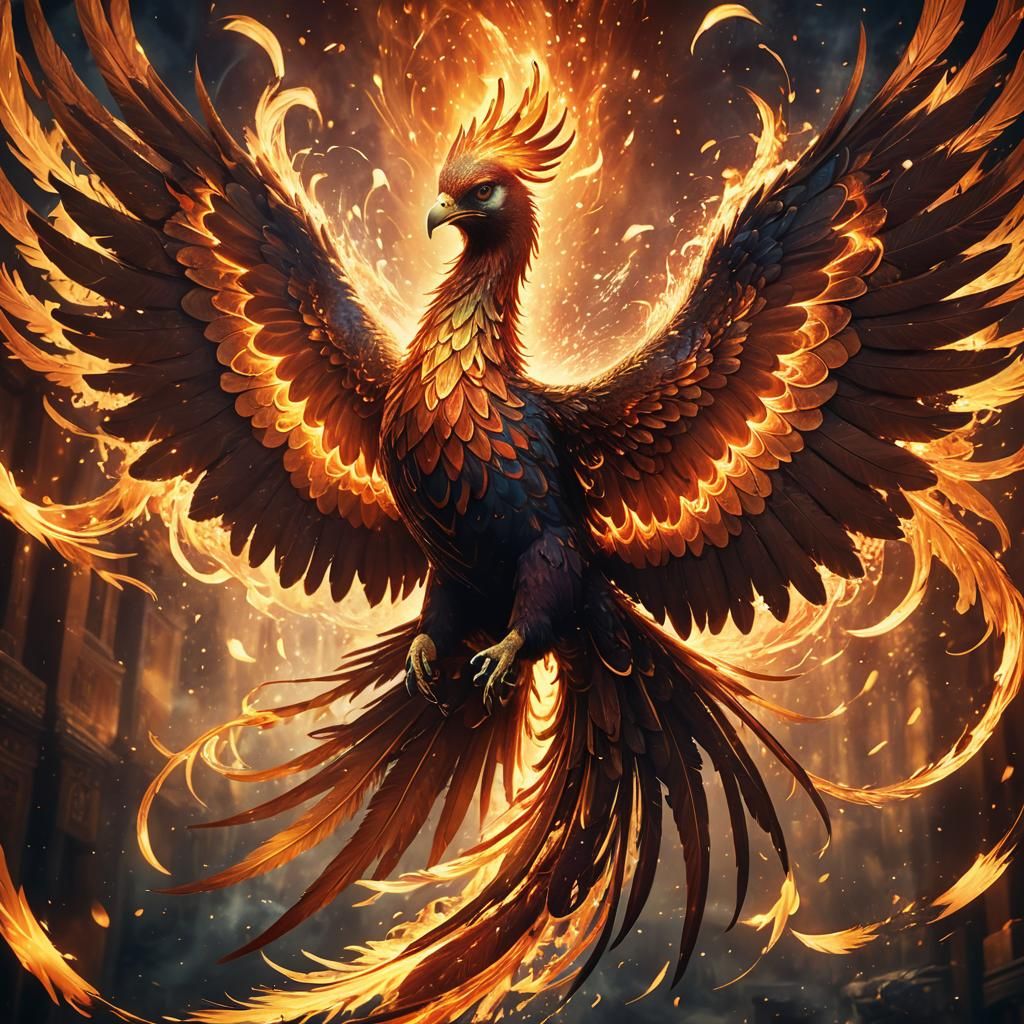 Phoenix in Flaming Flight - Cinematic Digital Art
