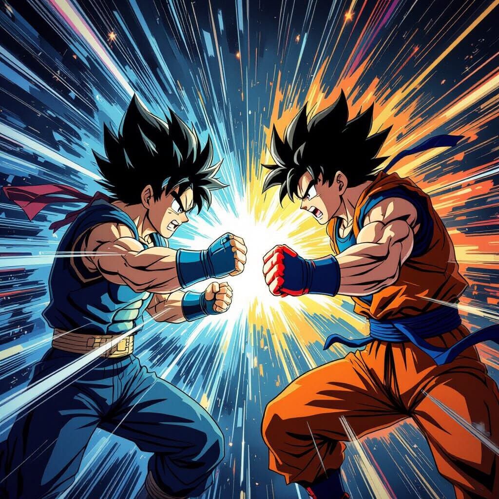 Anime Fight: Tim Cheese vs BOB in Vibrant Shonen Style