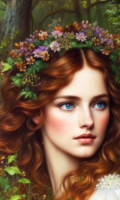Freckled Girl in Forest: Hyperrealistic Fantasy Portrait