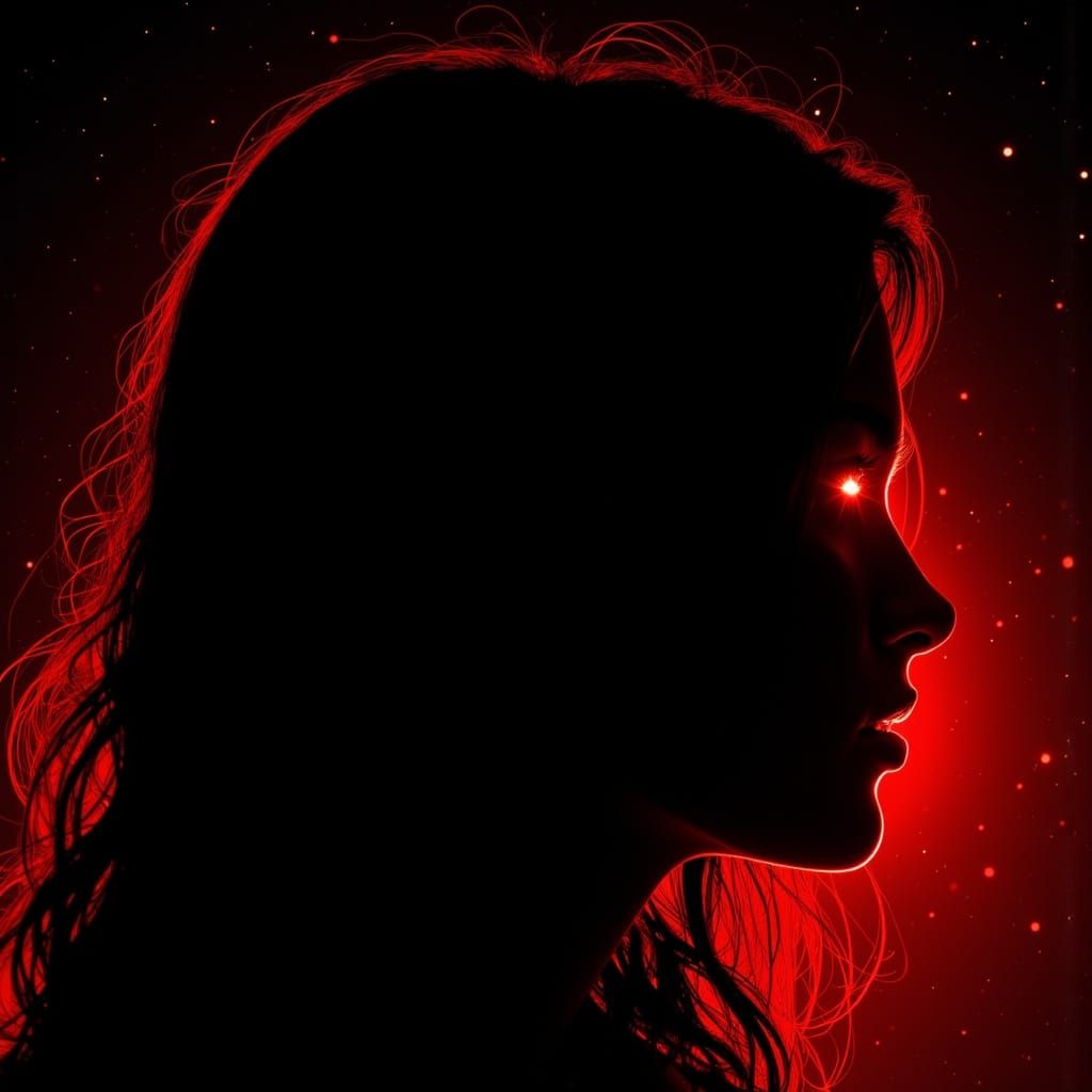 Red Profile of Woman Against Starry Night