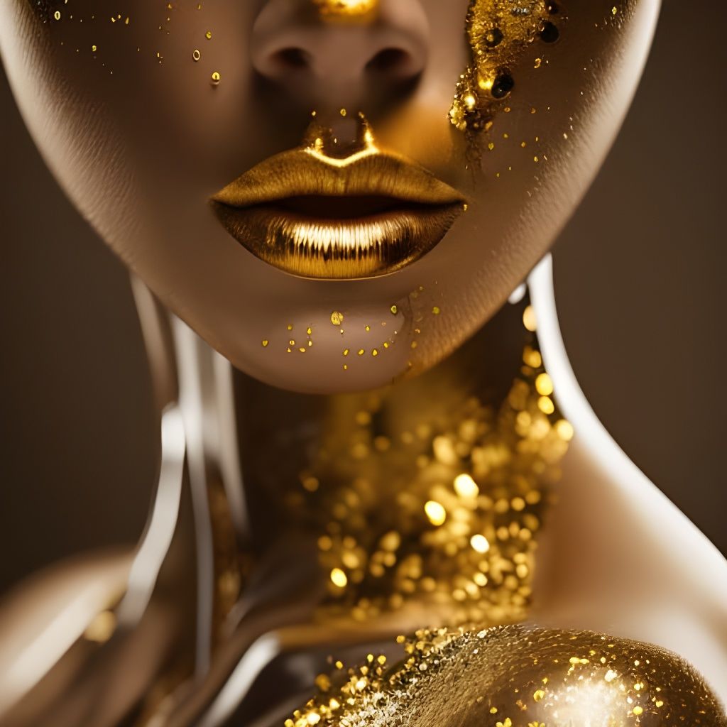 Girl with Dripping Gold: Hyperrealistic Horror Portrait