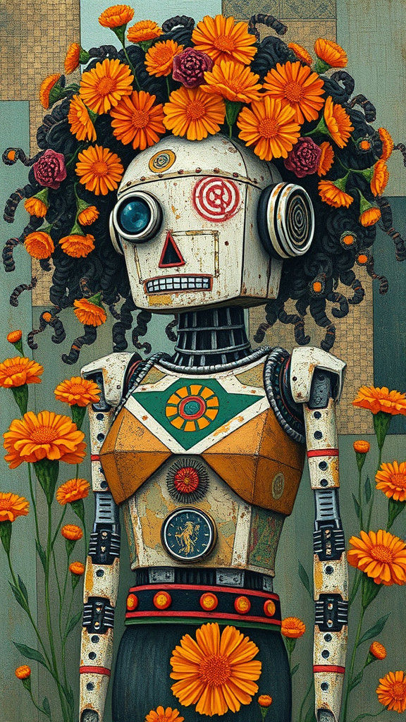 Robot Goddess Queen with Marigold Hair