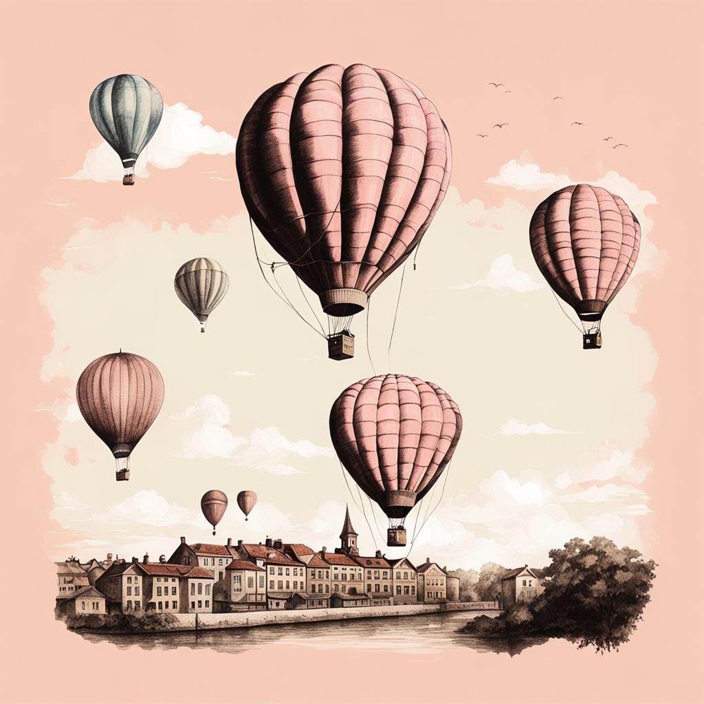 Vintage Hot Air Balloons in a Pink Sky