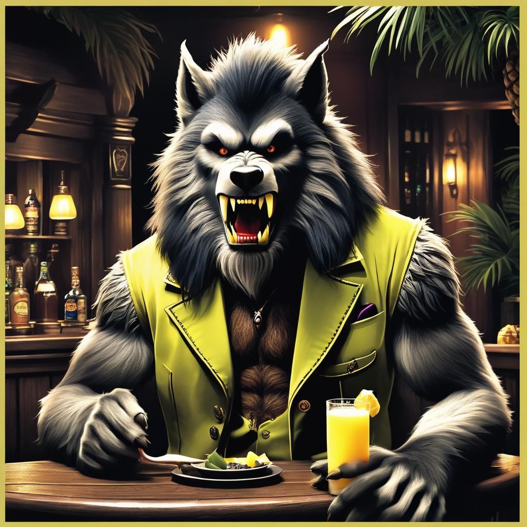 Werewolf at Trader Vic's Drinking a Piña Colada