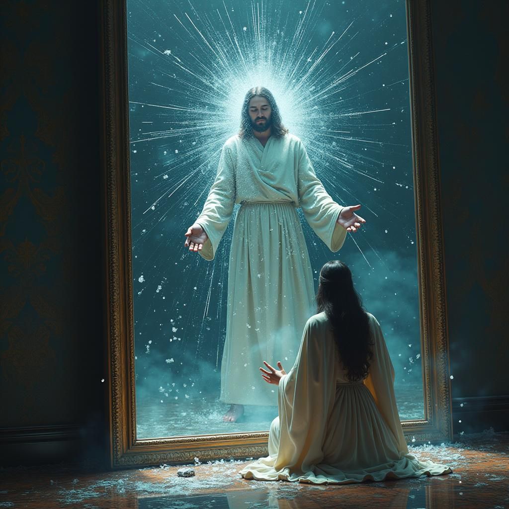 Praying to Jesus Through Shattered Mirror