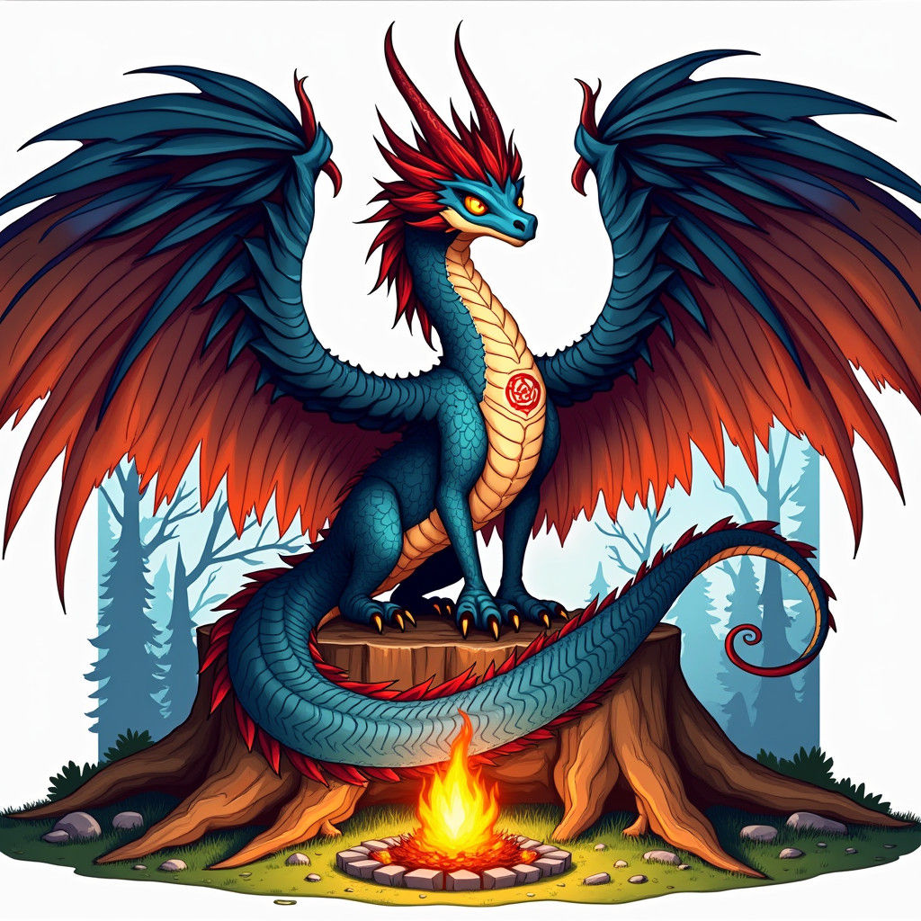 Majestic Dragon-Phoenix Hybrid in Anime Style