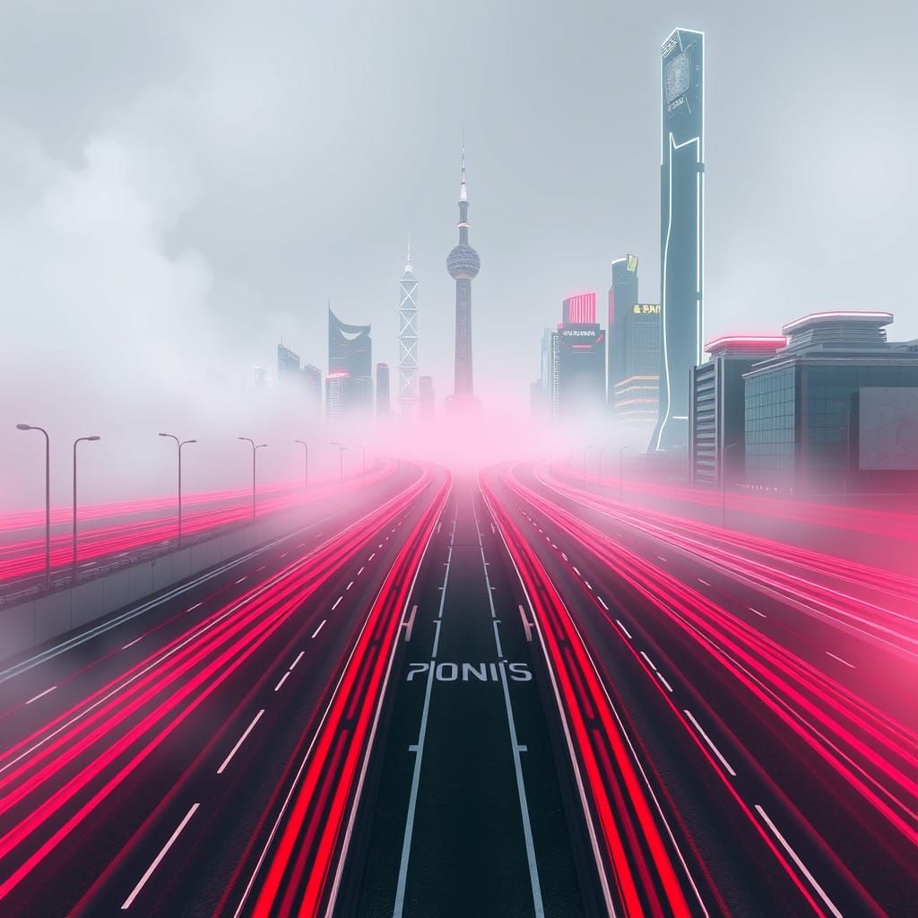 Shanghai Intersection in Cyberpunk Architectural Style