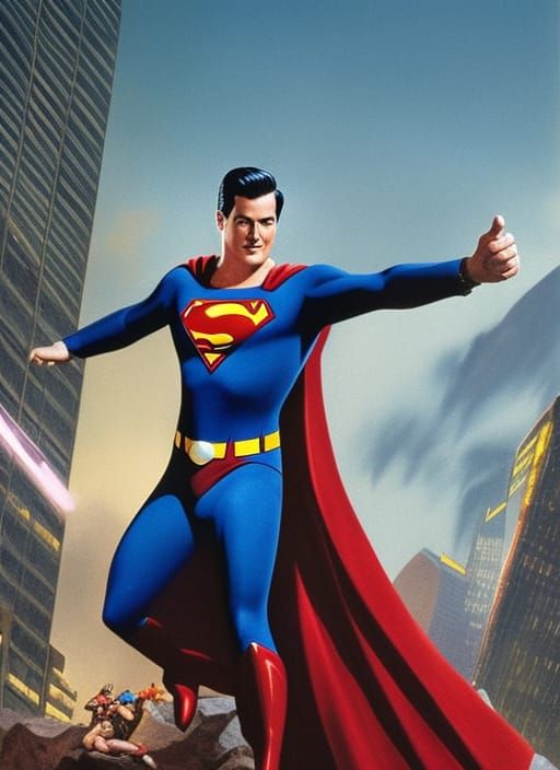 Superman and Batman Comic Art in Hyperrealism