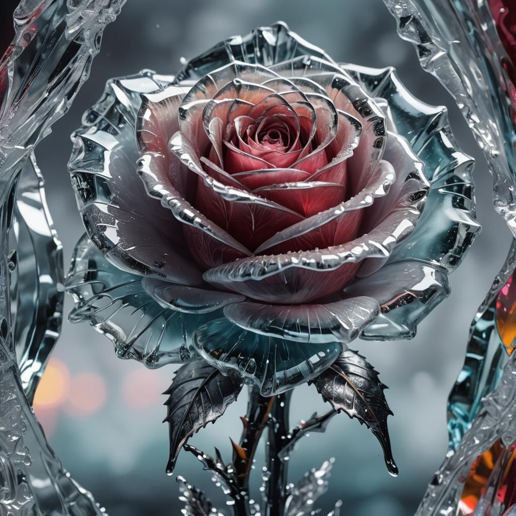 Icy Gothic Glass Rose: Hyperrealistic Concept Art
