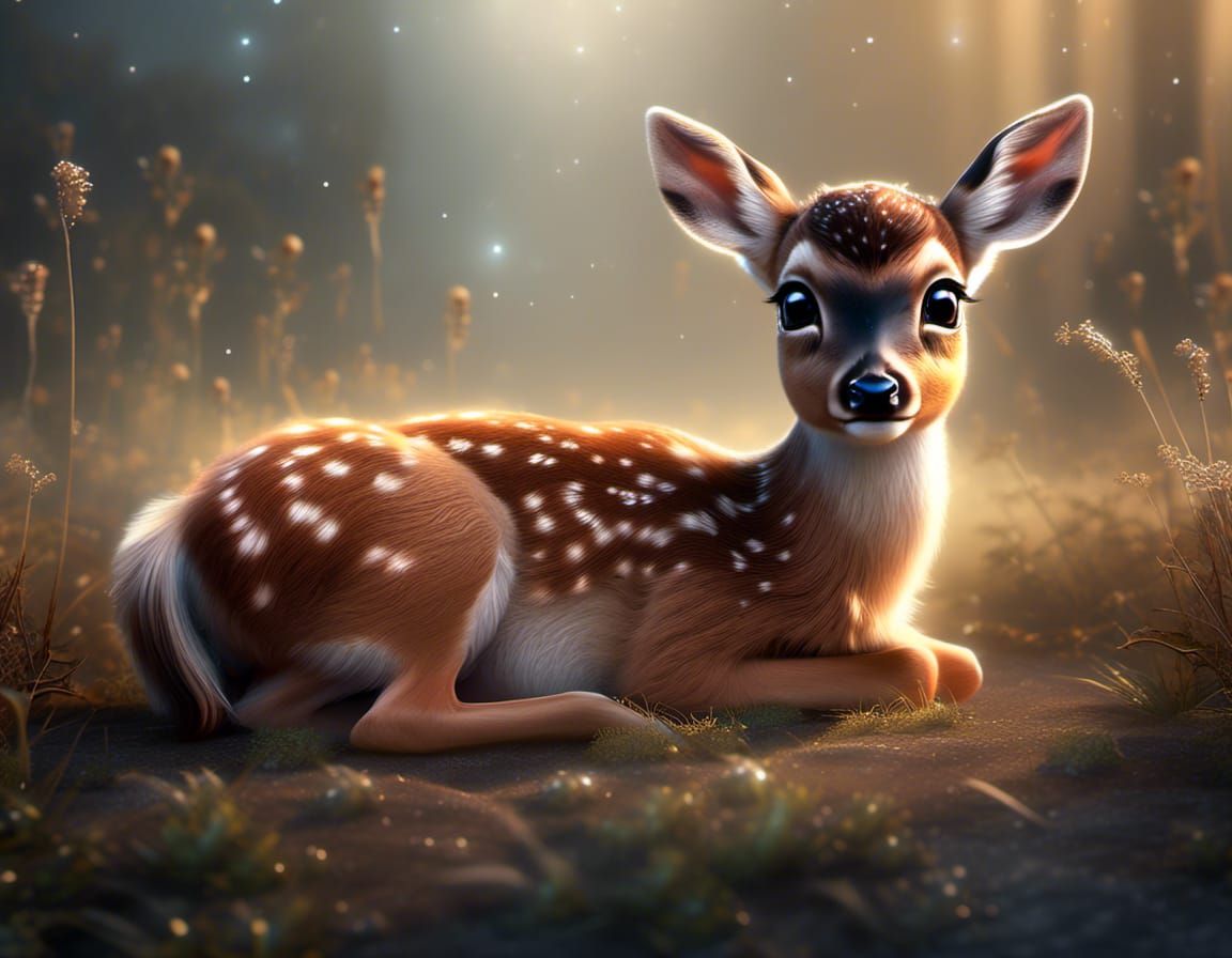 Adorable Fawn Shimmers in Early Morning Dew