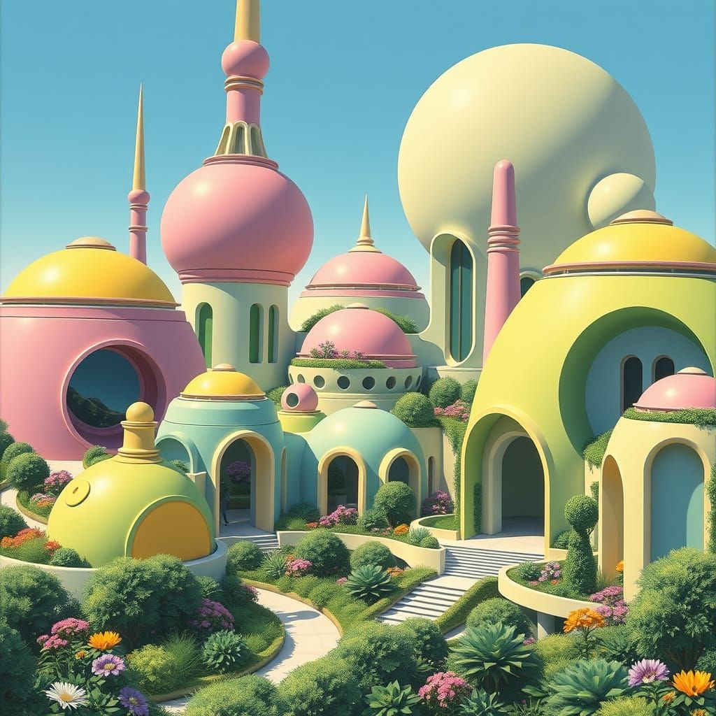 Futuristic Rounded City in Pastel Hues