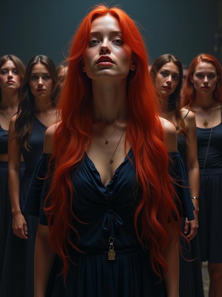 Red-Haired Woman on Stage in Comic Art Style