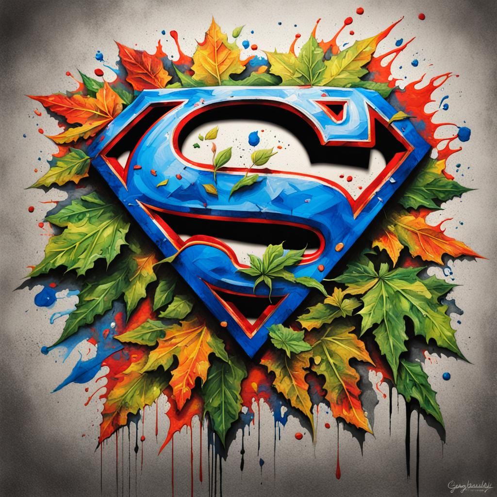 Superman Logo in Ganja Leaves Graffiti Art