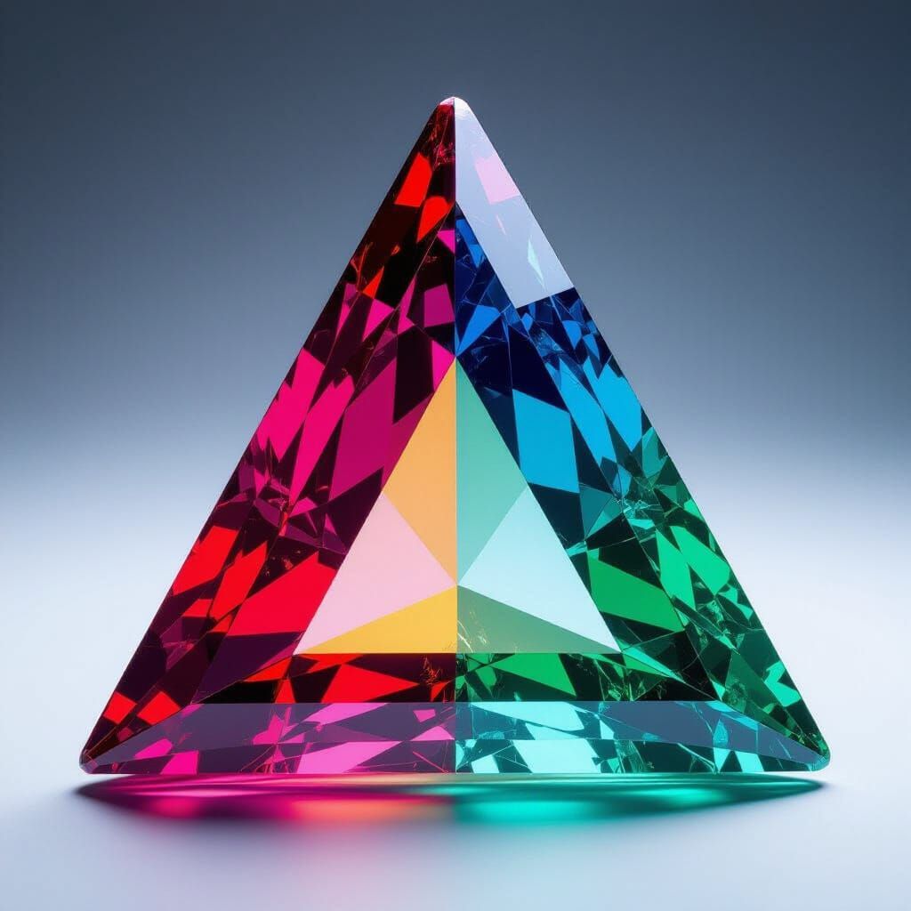 Glassy Gemstone Triangle of Ruby, Sapphire, Emerald
