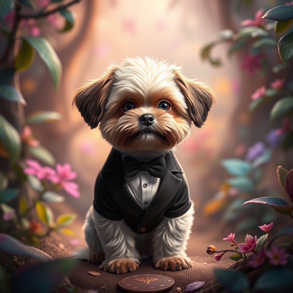 Maltipoo in Tuxedo: A Whimsical Digital Painting