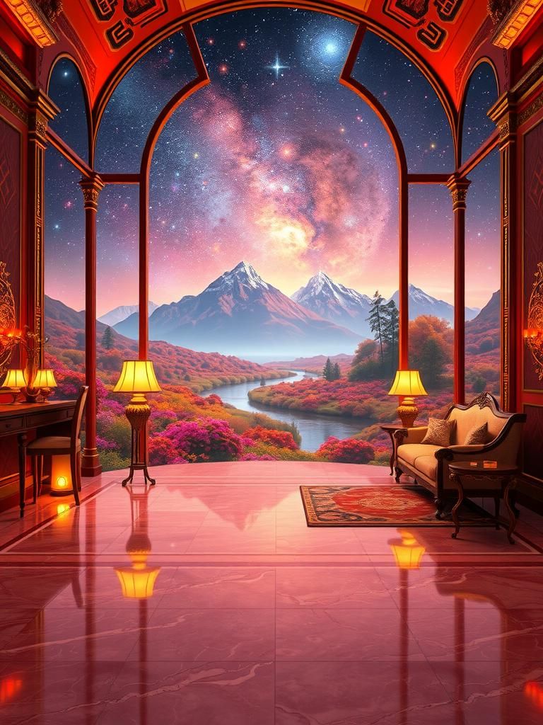 Art Deco Room with Autumn Field View